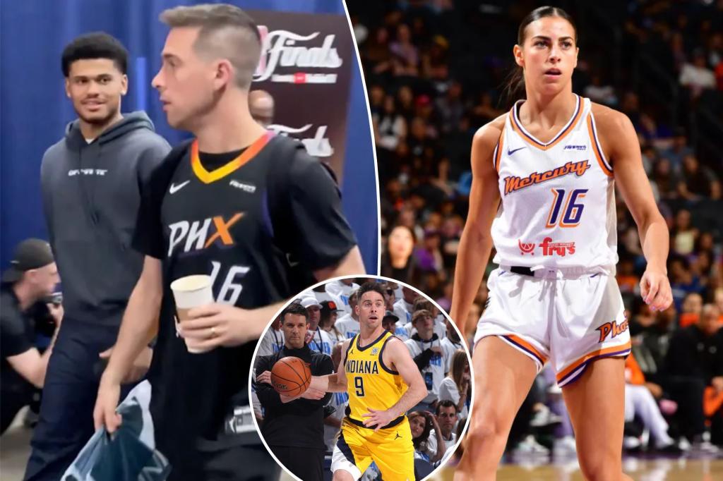 T.J. McConnell shows support for his sister Megan by wearing her WNBA jersey ahead of the Pacers' Game 1 celebration.