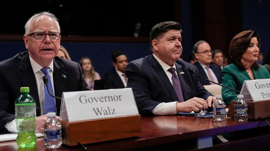 Tensions rise as governors from blue states clash with Republicans during a heated hearing