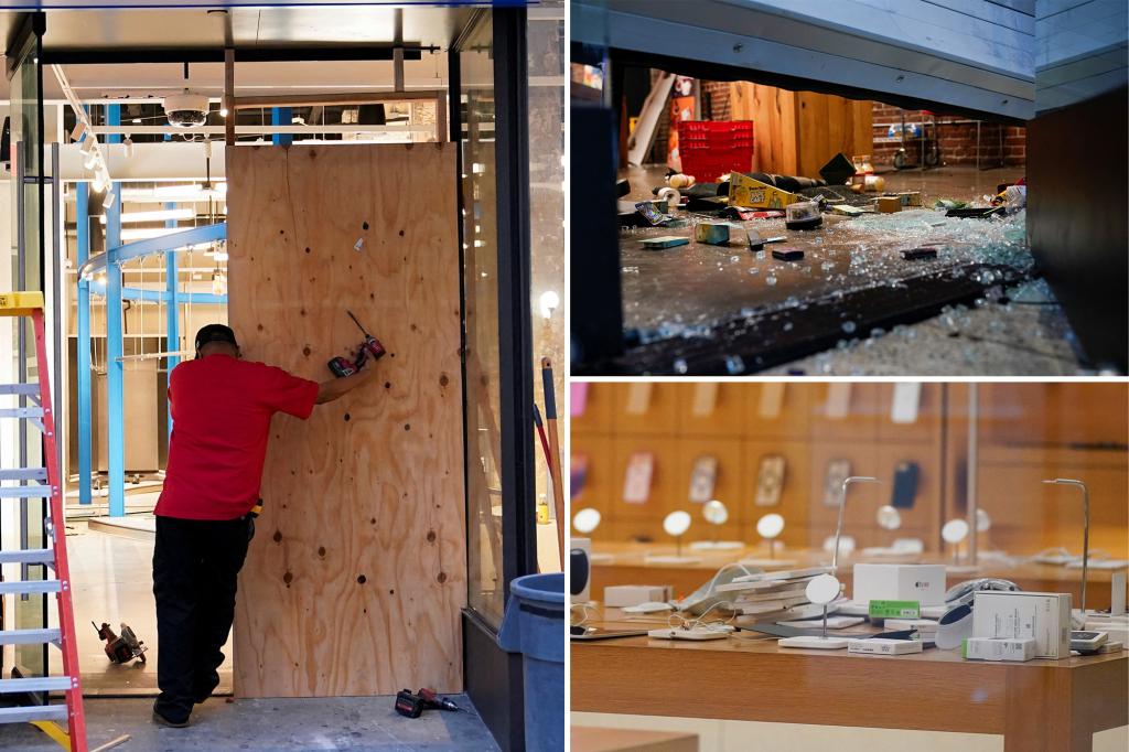 Thieves targeting ICE in LA break into Apple store and steal iPhones and Adidas during another chaotic night