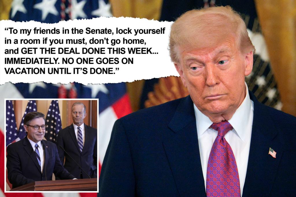 Trump cautions Congress Republicans that no one should take a break until the major bill is completed.