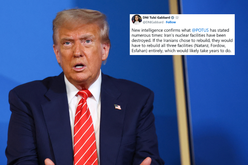 Trump claims Democrats revealed an early intelligence report on Iran attacks, while Gabbard states that nuclear sites have been wiped out.