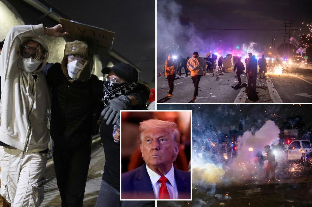 Trump criticizes 'inept' Newsom and LA Mayor Bass during riots over immigration actions, states masks are not permitted at protests.