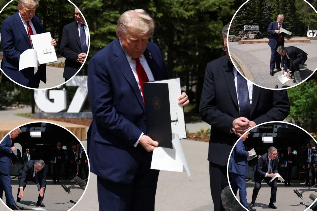 Trump lets go of a newly signed UK trade deal while PM Keir Starmer rushes to catch it at a breezy G7 gathering.