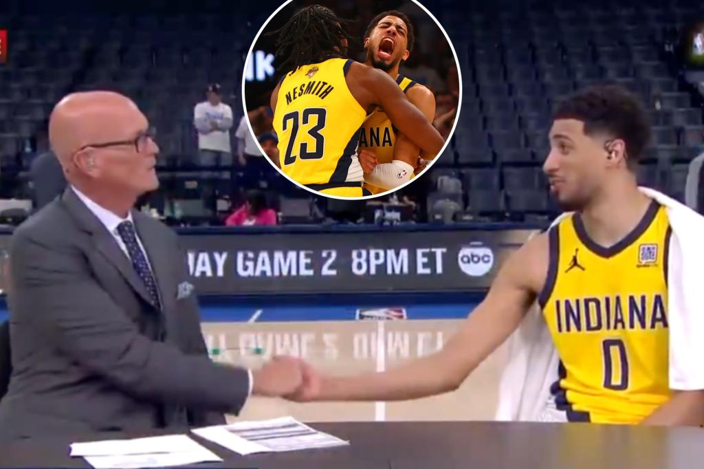 Tyrese Haliburton commends Scott Van Pelt for recognizing the Pacers later on.