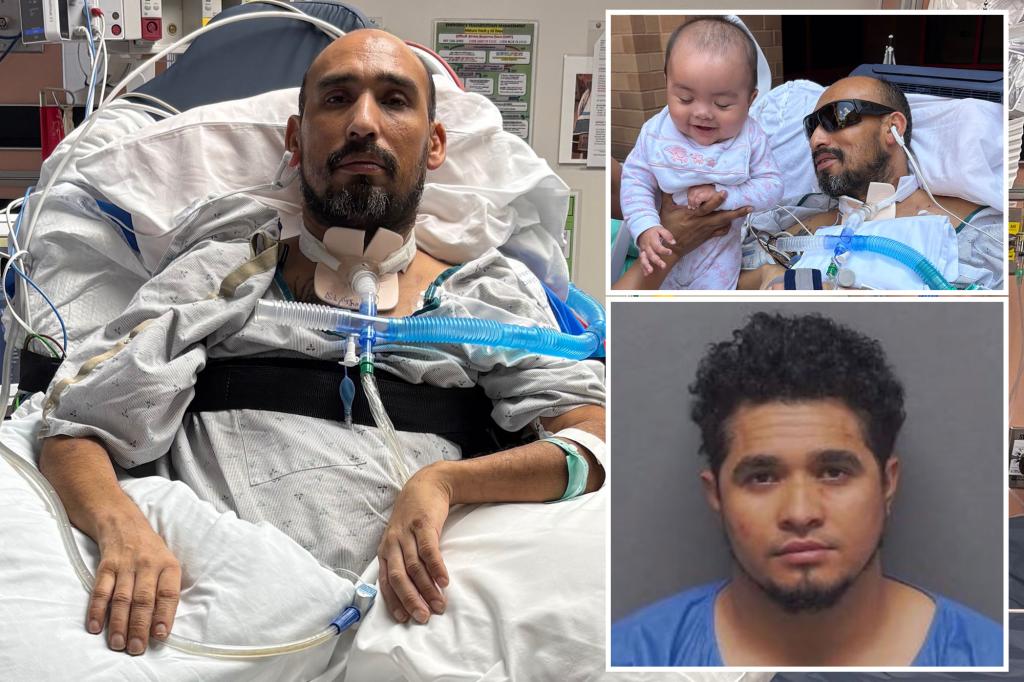 Veteran left paralyzed and unable to speak after being shot by an 'illegal migrant' has a heartfelt visit from a baby on his first Father's Day