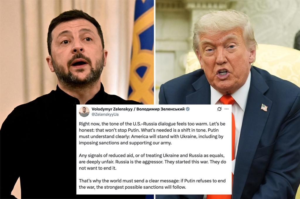 Volodymyr Zelensky expresses concern that the US is showing too much friendliness toward Russia