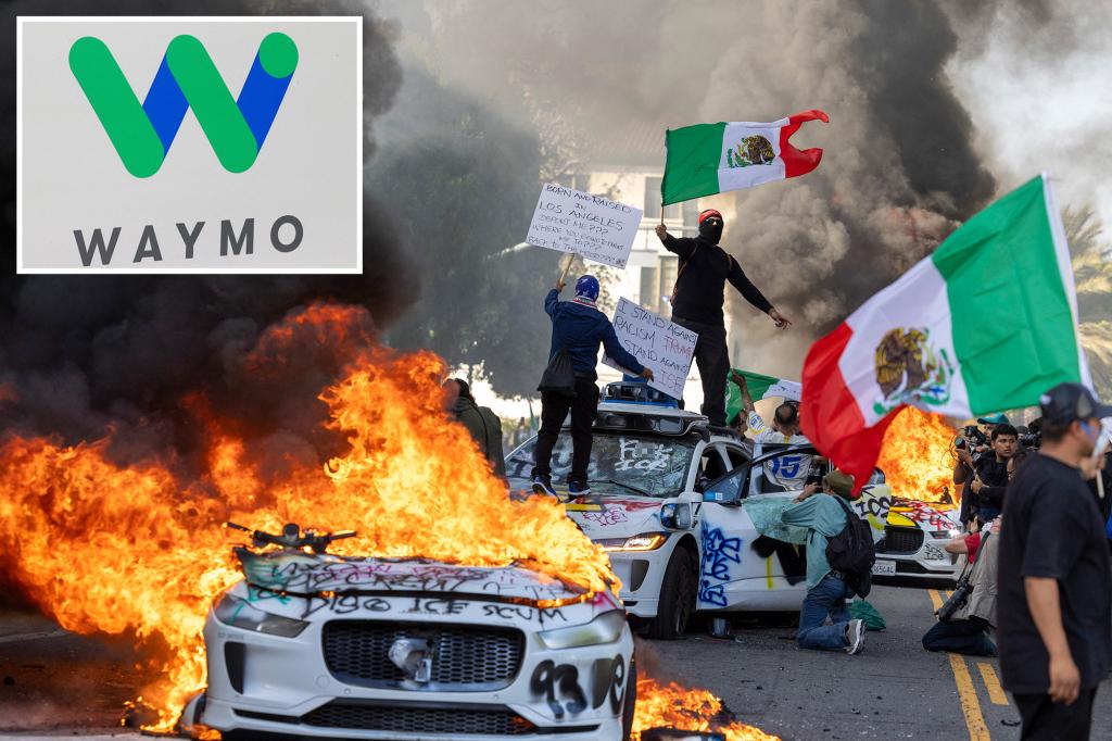 Waymo halts self-driving service in downtown LA following five cars set on fire during protests