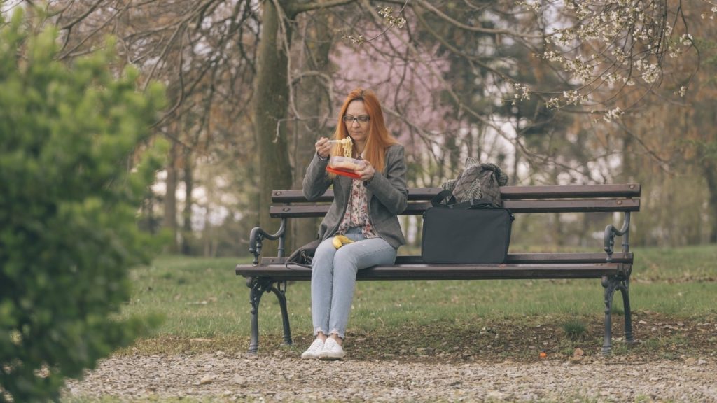 Workers taking lunch breaks in a cemetery face awkward encounter with a grieving visitor