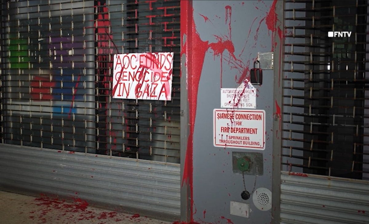 AOC accused of backing 'genocide in Gaza' by someone who defaced her campaign office