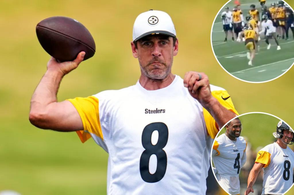 Aaron Rodgers picked off on his first throw at Steelers training camp