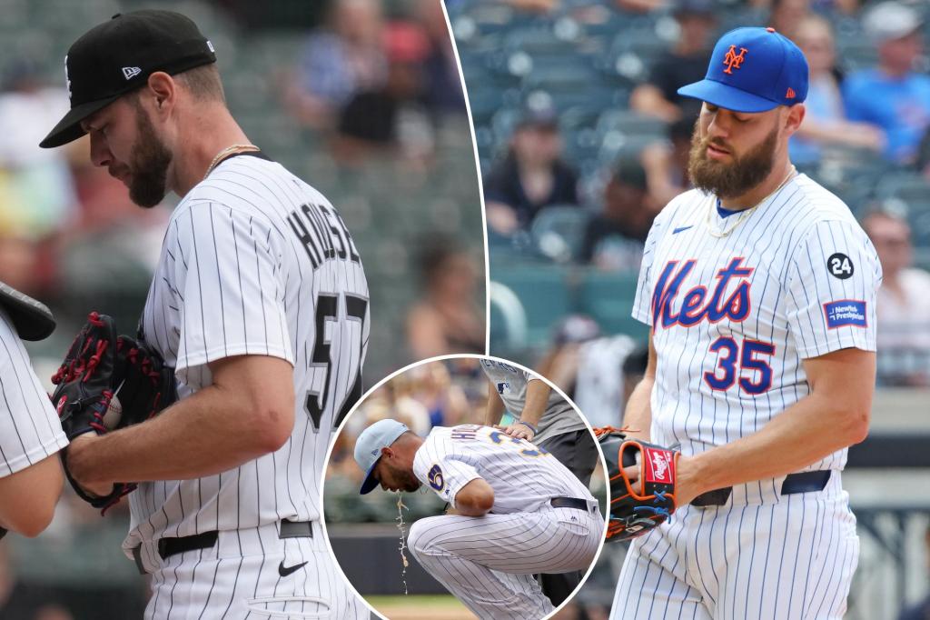Adrian Houser of the White Sox gets sick in the dugout but continues to play and helps secure the victory