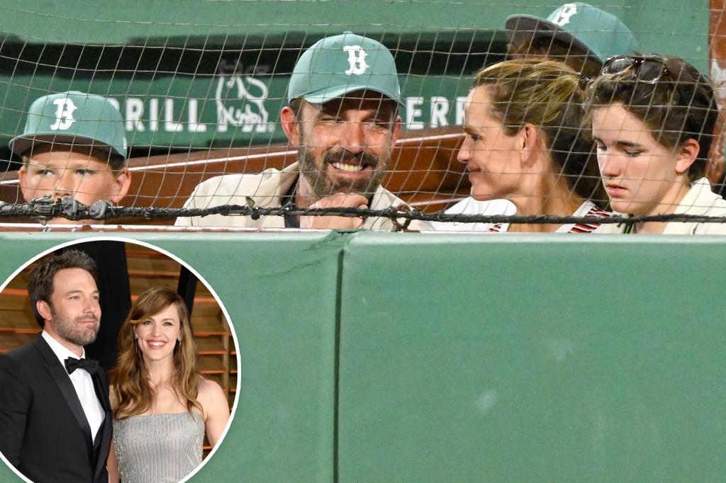 Ben Affleck and Jennifer Garner attend a Red Sox game with their children