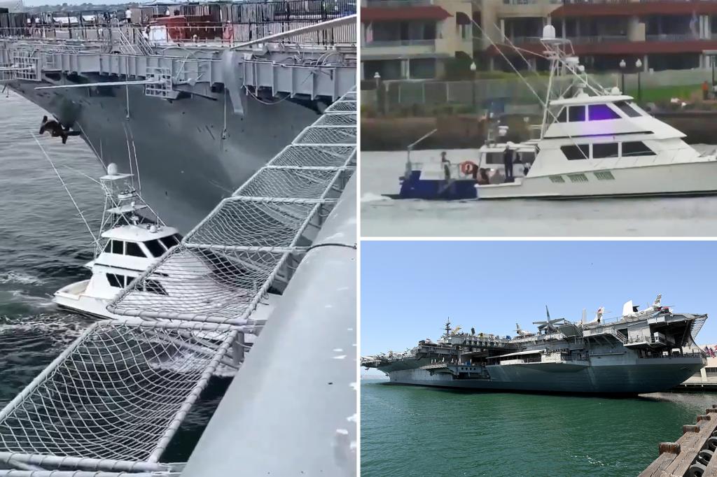Boat captain in California taken into custody following hit-and-run collision with USS Midway museum ship.