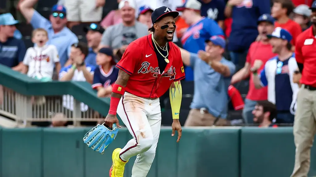 Braves' Ronald Acuna Jr. delivers a possible throw of the year in victory