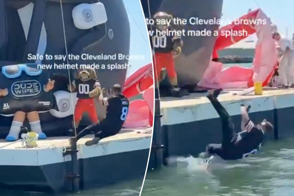 Browns face claims of faking photographer's fall in lake during helmet unveiling
