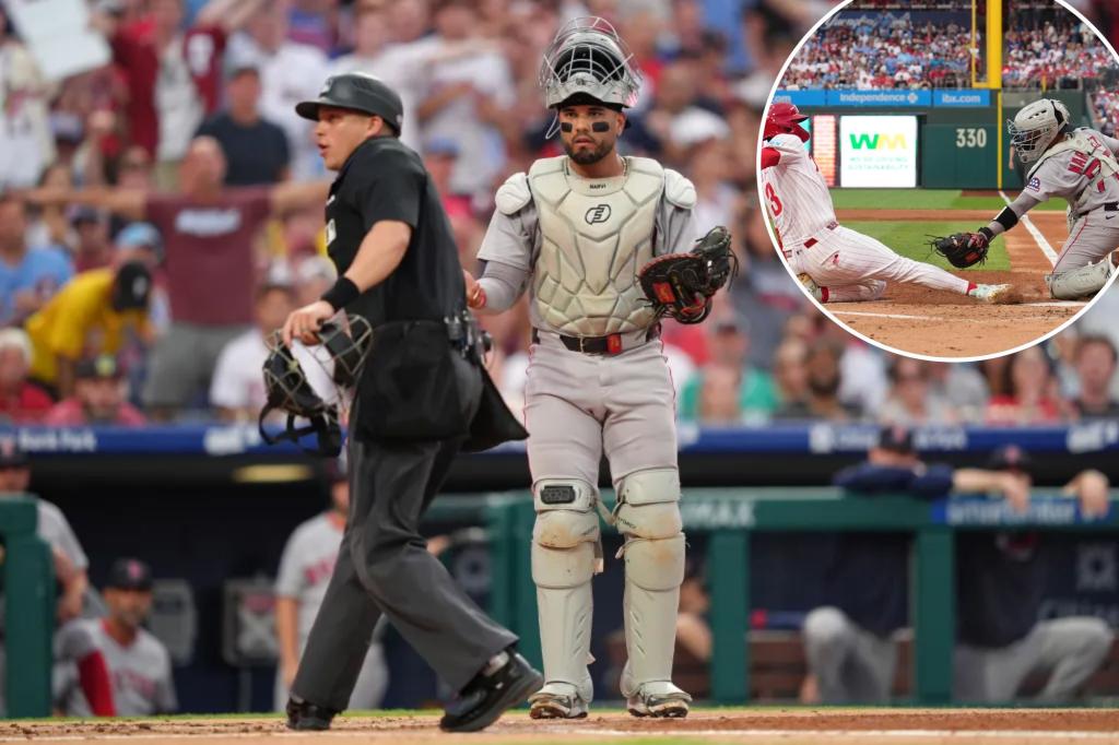 Carlos Narvaez of the Red Sox is penalized for catcher's interference again