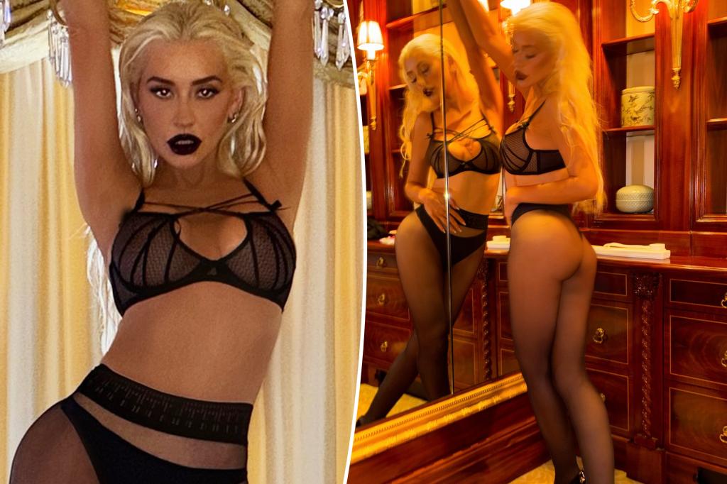 Christina Aguilera poses in a thong and lingerie for a hot photo shoot