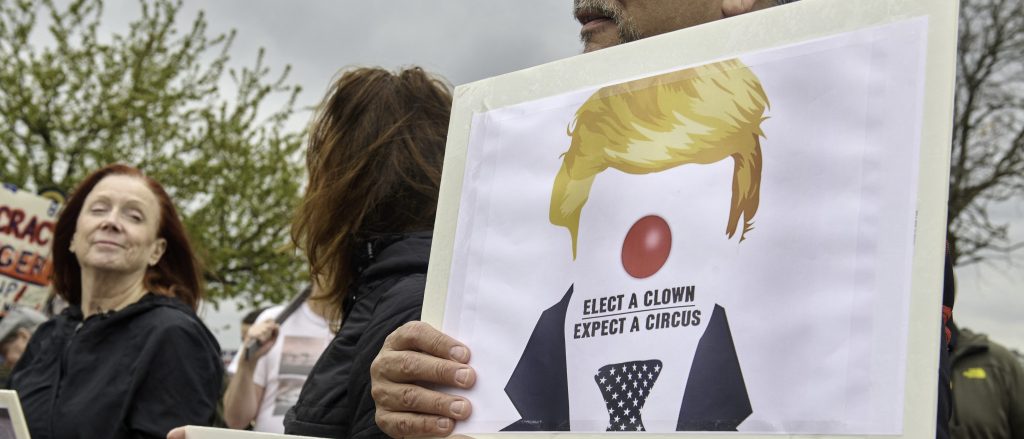 Clown Appears to Criticize Trump