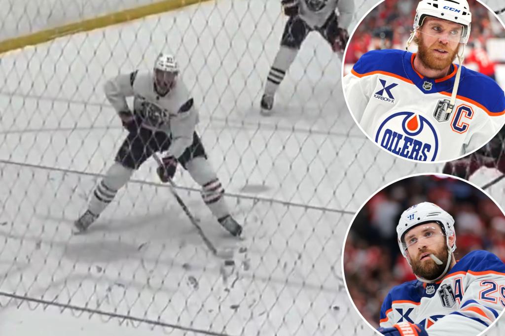 Connor McDavid and Leon Draisaitl take part in a beer league game in a viral moment