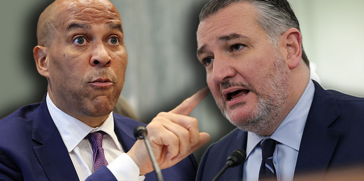 Cory Booker criticizes nonexistent job cuts in the State Department and advocates for an increase in government staff.