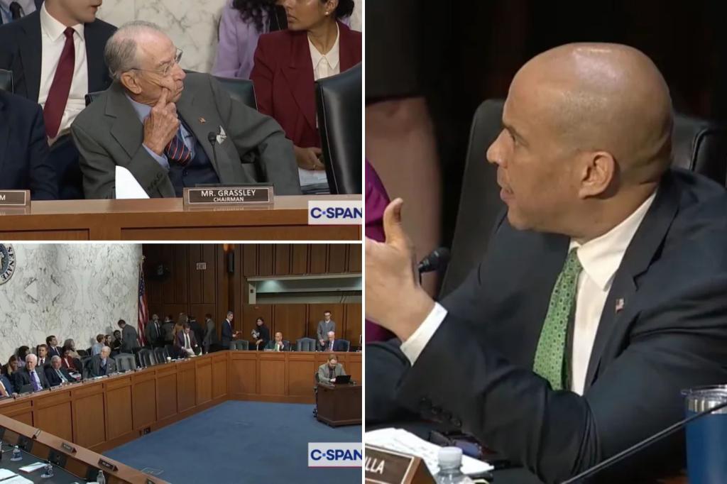 Cory Booker struggles with frustration, participates in the Democrats' walkout during the Senate hearing on Trump's judicial nominee Emil Bove