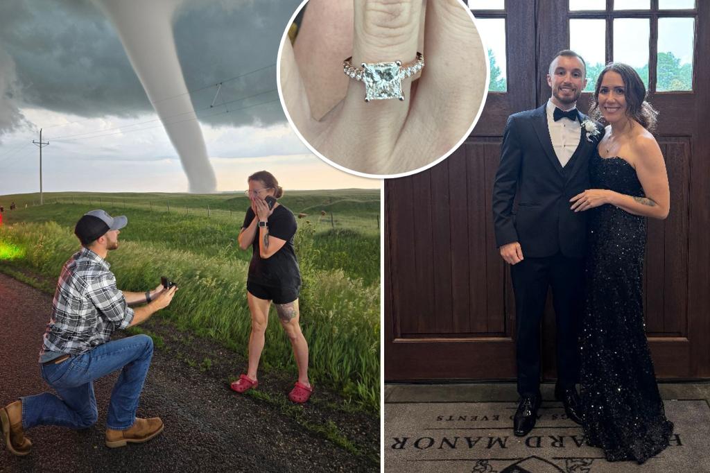 Couple gets engaged near a powerful tornado in South Dakota.