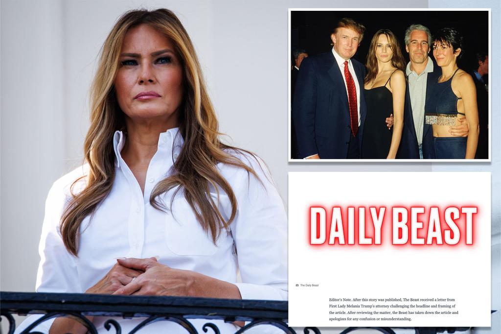 Daily Beast issues an apology and withdraws article claiming a connection between Melania Trump and Jeffrey Epstein.