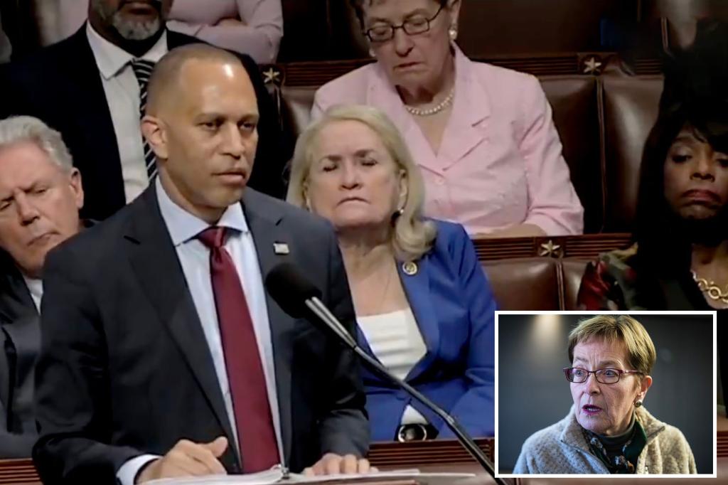 Dems pull representative out of camera sight after she fell asleep during Hakeem Jeffries' speech against the 'big beautiful bill'