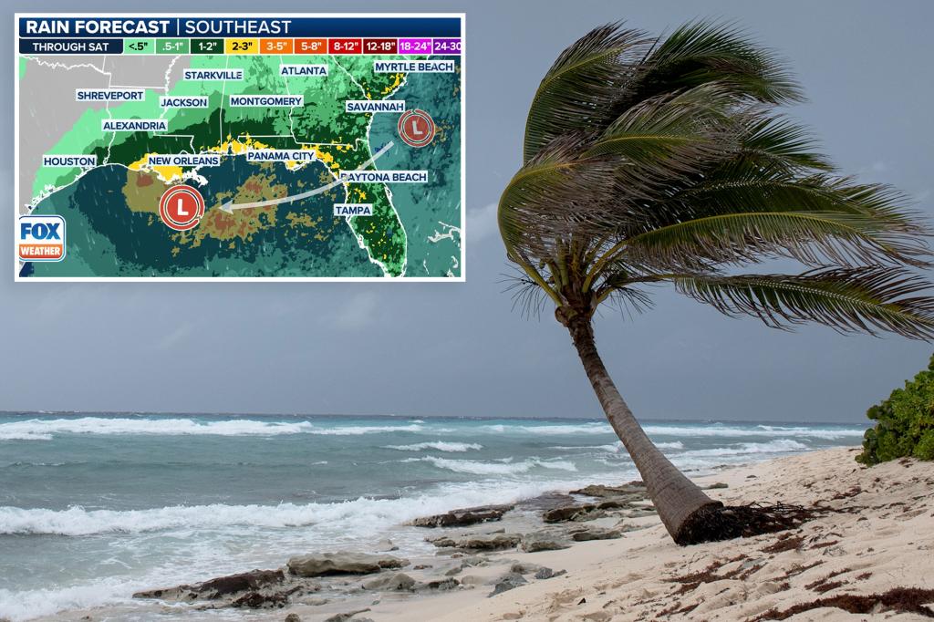 Heavy rain could disrupt beach and outdoor activities along the Gulf Coast.