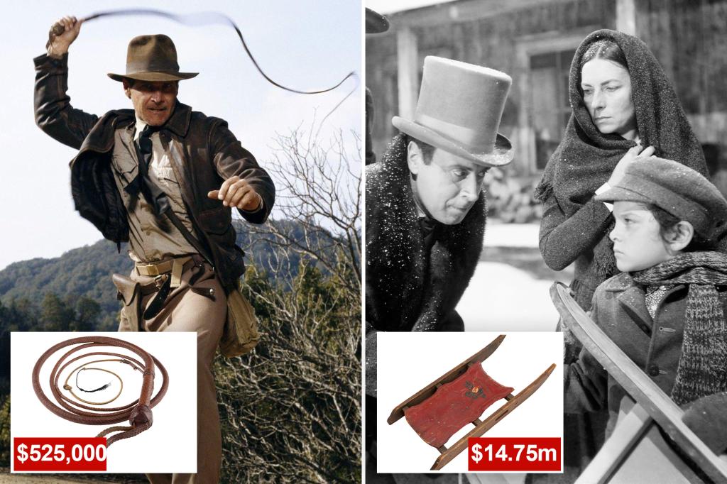 Indiana Jones' whip sells for $525,000 at auction after the 'Citizen Kane' sled fetches $14.75 million