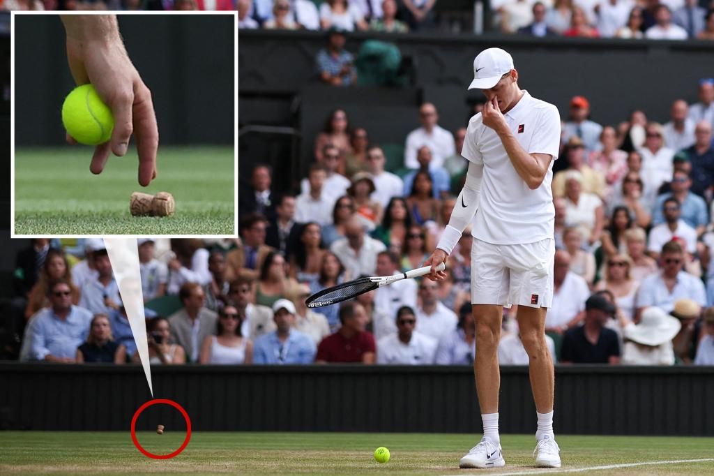 Jannik Sinner's serve at Wimbledon disrupted by a fan's champagne cork