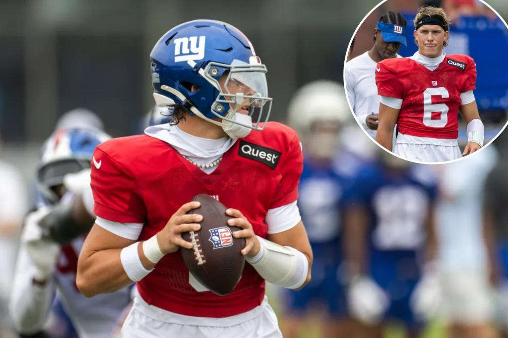 Jaxson Dart appears to fit in well during the best day of the Giants training camp so far.