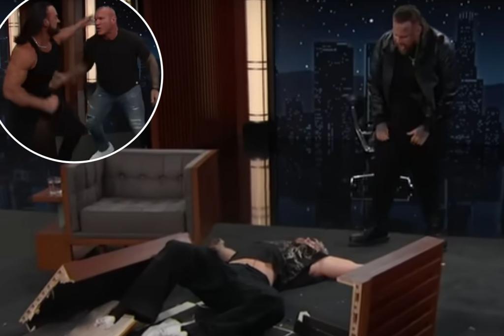 Jelly Roll slams Logan Paul onto a table on 'Jimmy Kimmel Live'