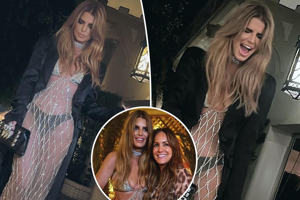 Jessica Simpson marks her birthday at Chateau Marmont in a sheer dress.