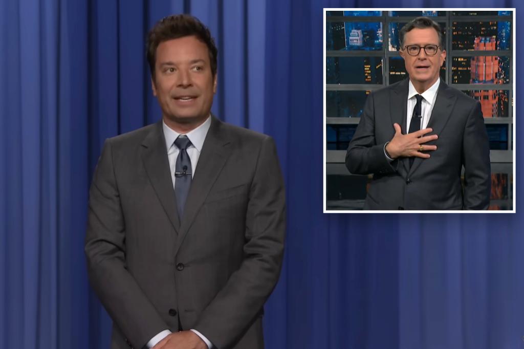 Jimmy Fallon criticizes CBS for letting go of Stephen Colbert, joking that he could be the next to be fired