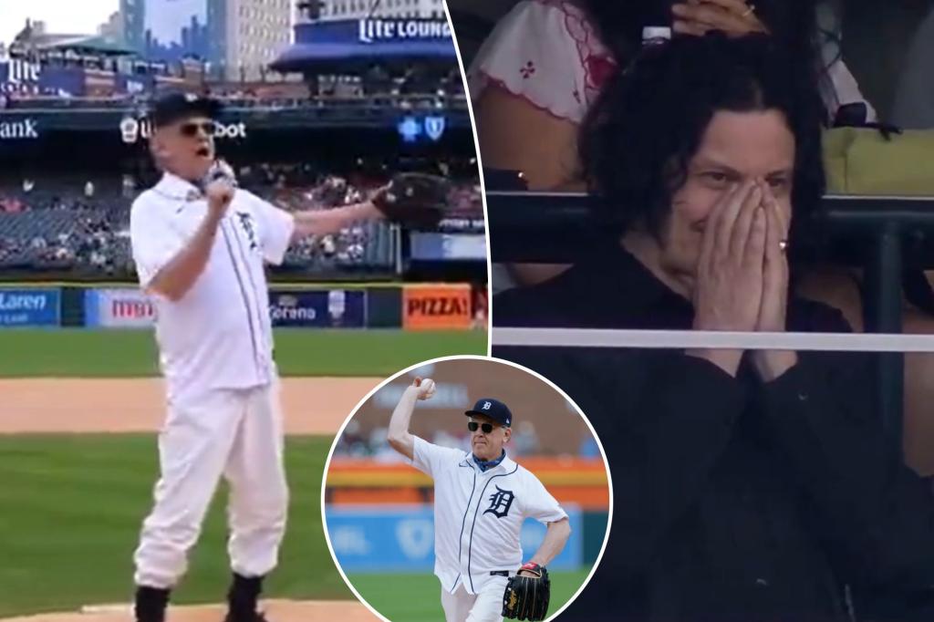 John C. Reilly performs 'Happy Birthday' for Jack White during a Tigers game