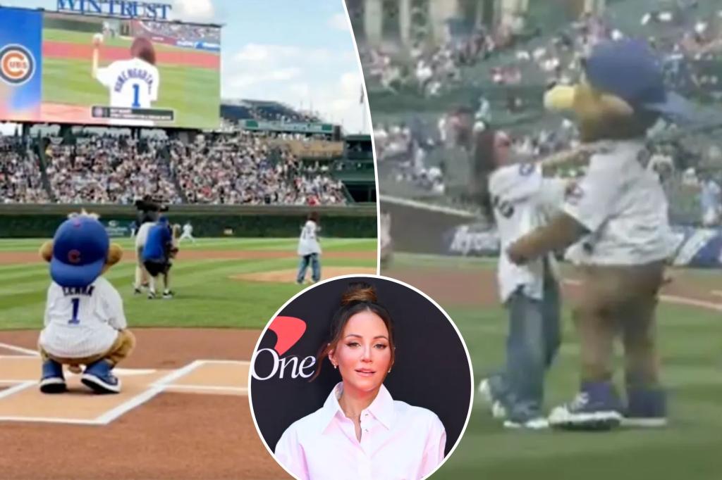 Kay Adams' first pitch at the Cubs game was way off target.