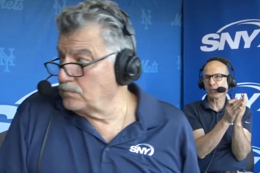 Keith Hernandez comes close to being hit by a foul ball in the Mets booth