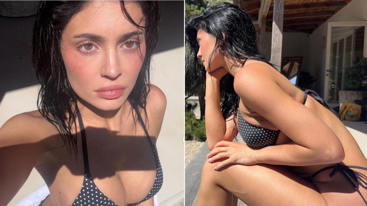 Kylie Jenner shares sneak peeks of her collaboration with Frankies Bikinis through swimwear pictures.