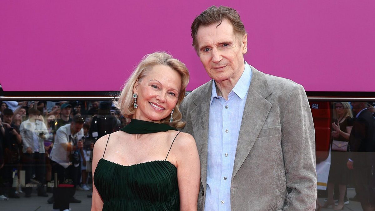 Liam Neeson shares a kiss with Pamela Anderson months after vowing to stop dating.