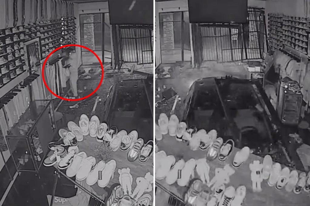 Masked burglar recorded crashing a stolen car into a Phoenix clothing store and escaping with high-end apparel.