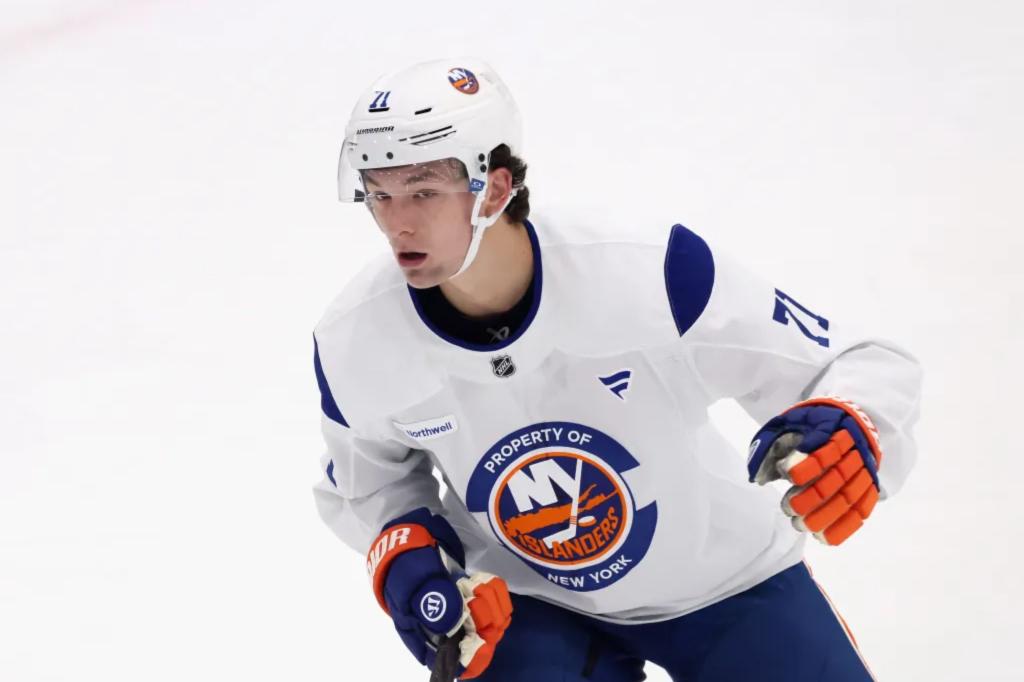 Matthew Schaefer provides coaches their first look at the Islanders development camp.