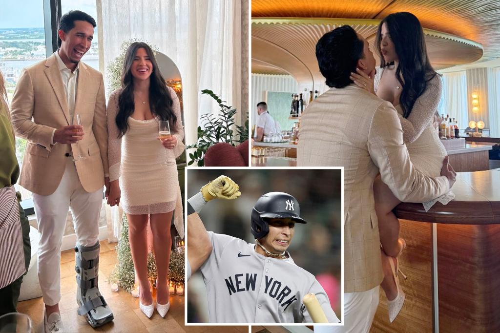 Oswaldo Cabrera of the Yankees tied the knot while wearing a walking boot.