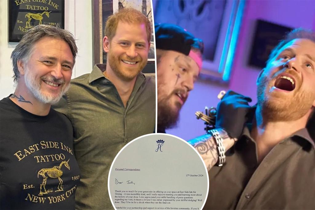 Prince Harry expresses gratitude to NYC tattoo artist for managing the media in a personal letter: 'Clever evasion'