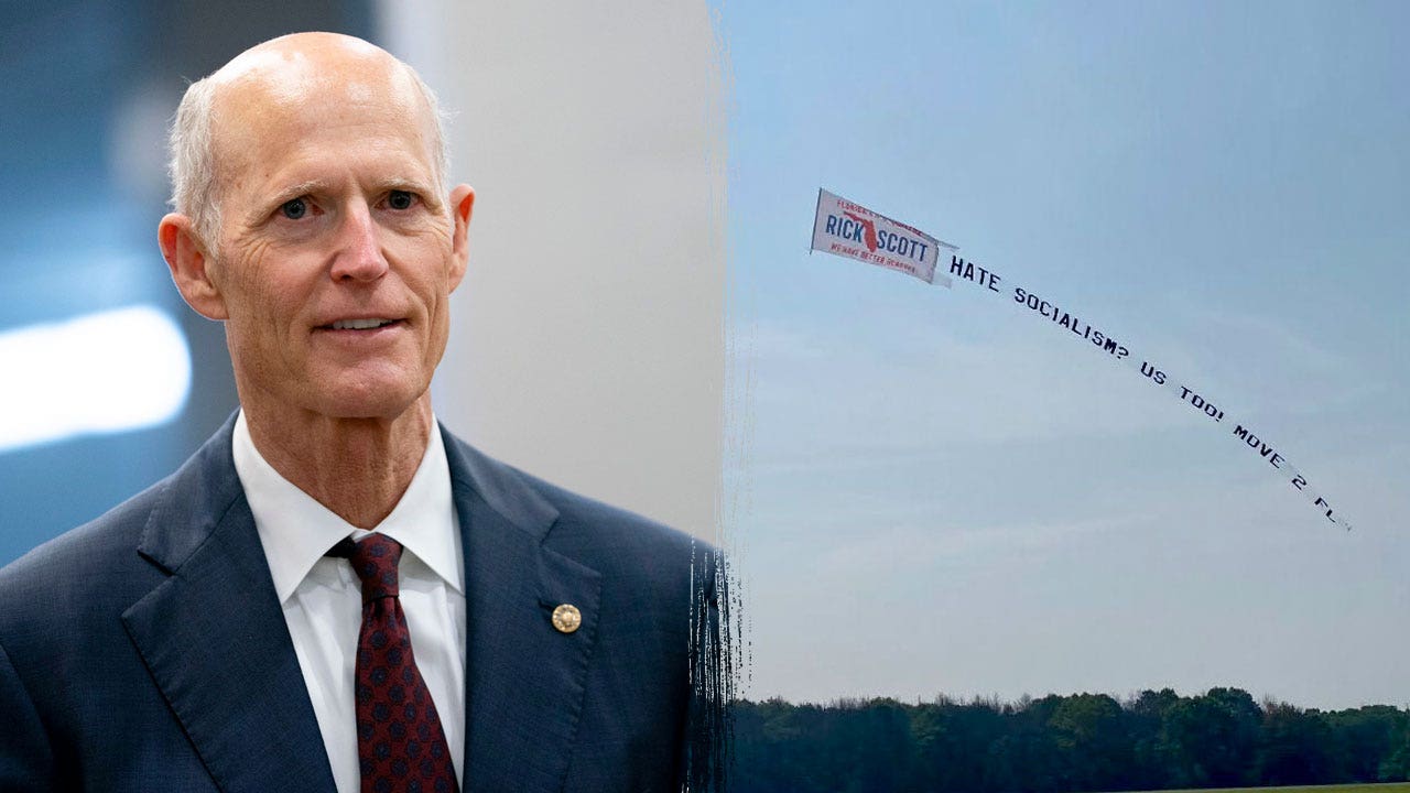 Sen. Rick Scott's sky banner urges New Yorkers to escape socialism and move to Florida