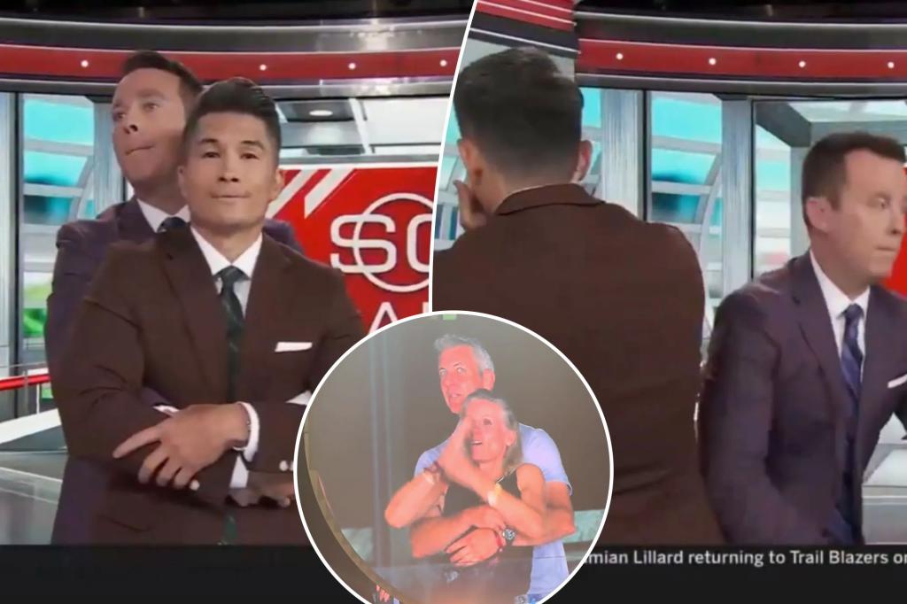 SportsCenter hosts recreate popular Coldplay kiss cam clip