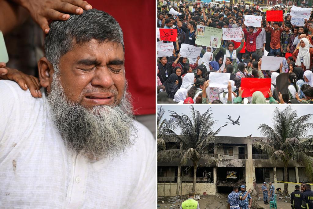 Students in Bangladesh demonstrate following an air force jet crash at a school