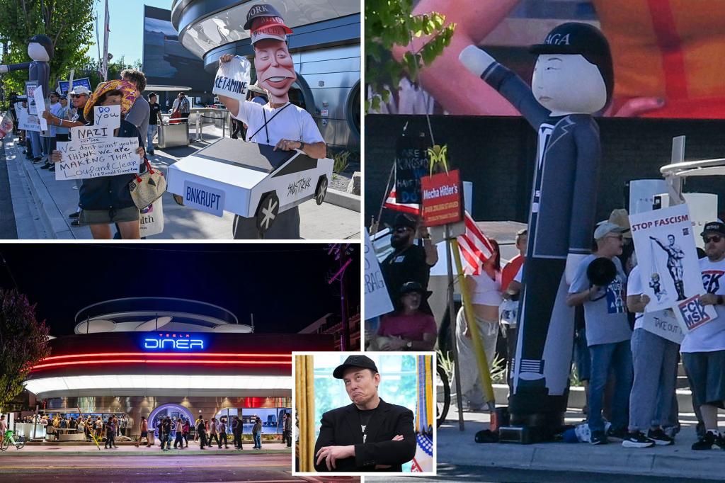 Tesla demonstrators target Musk’s vintage-themed diner