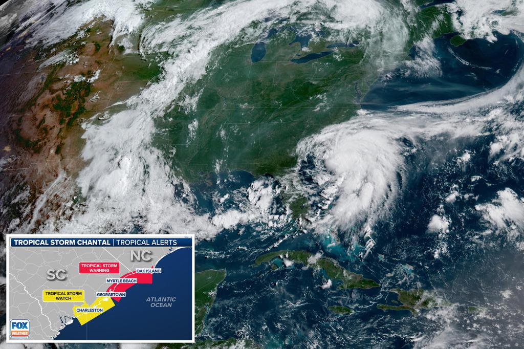 Tropical Storm Chantal develops near the coast of South Carolina