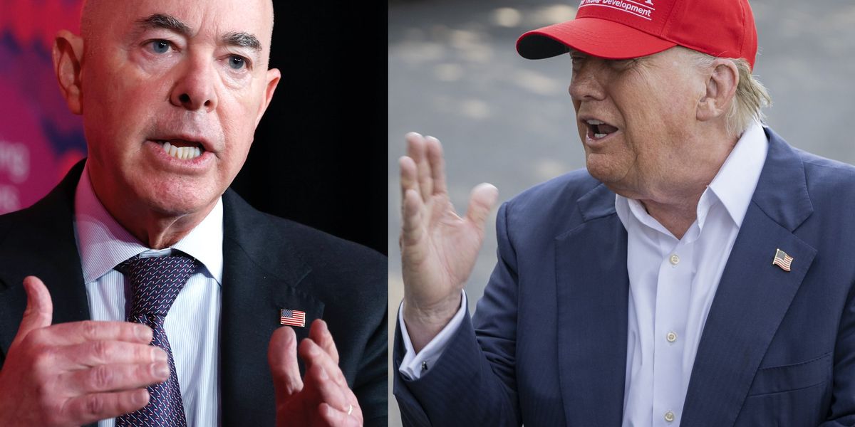 Trump reacts to a reporter's question about why Mayorkas and others haven't been arrested, calling it more than just incompetence.